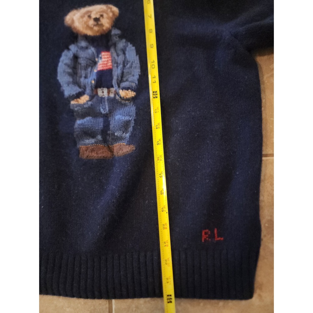 Polo Ralph Lauren Polo Bear Navy Knit Sweater Denim Outfit Flag RL Logotipo L - Picture 10 of 11